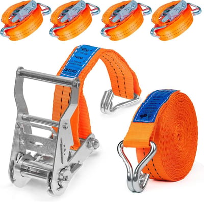 Spanbanden set - Ladingzekering riemen - Veilig transport - Conform DIN norm - 8 meter 2000 kg - Oranje