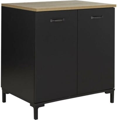 Trendmeubel - Manchester - Keukenelement onderkast - 2 deuren onder gootsteen 60cm - Zwart met helvezia eik