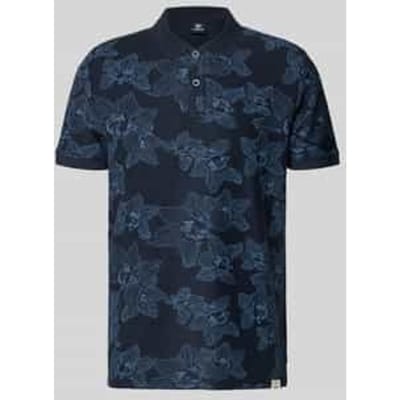 LERROS Poloshirt met all-over bloemenprint en platgebreide kraag , Maat: M , Kleur: CLASSIC NAVY , 100% katoen