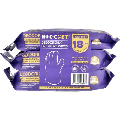 Lingettes Gants Désodorisantes pour Animaux, Extra Larges, Rose Damassé, Lot de 3, 6 Pièces Chacun