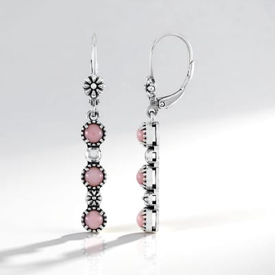 Cavill - Zilveren Oorbellen - 925 Sterling Zilver Geoxideerd - Roze Opaal Cabochon 1,35 Ct - Filigraan Bloemmotief - Handgemaakt - Elegant - 43 mm