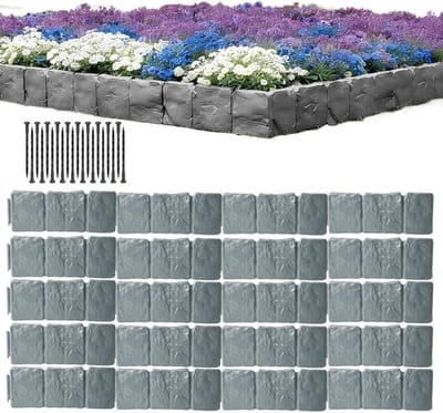 Tuinrand Steenlook - Decoratieve rand Tuinafscheiding - Tuin Afscheiden - Gereedschapsloze Installatie - 20 Stuks - Grijs