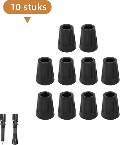 Verpakking van 10 stuks - Voetbeschermers voor wandelstokken - Antislipkussentjes - Rond - Vervangende rubberen uiteinden voor wandelstokken - Geschikt voor de meeste wandelstokken, trekkingstokken en wandelstokken - Zwart