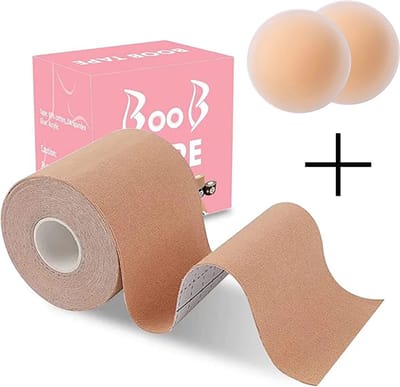 Boob tape - Boobtape met herbruikbare tepelcovers - Plak bh - Strapless - Fashion tape - Sporttape - Beige