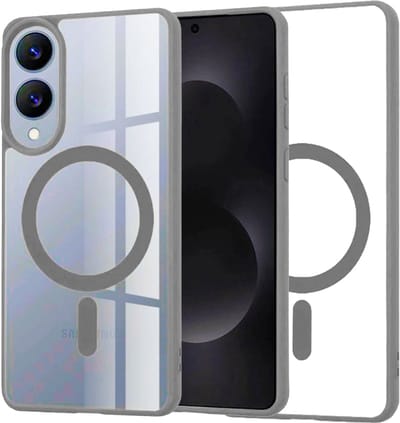Casemania Hoesje Geschikt voor Samsung Galaxy S25 Edge - Grijs - Bumper Telefoonhoesje geschikt voor MagSafe - Zachte Thermoplastic Polyurethane Rand en Krasbestendige Transparante Achterkant Back Cover - Gray
