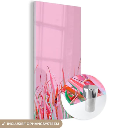 MuchoWow® Glasschilderij 20x40 cm - Schilderij acrylglas - Zomer - Planten - Pastel - Foto op glas - Schilderijen