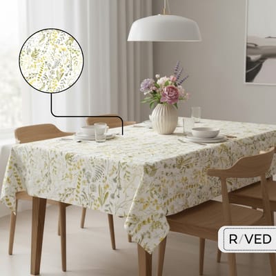 Raved – Katoen Tafelzeil Wilde Bloemen Geel – 140 cm x 200 cm – waterafstotend – uitwasbaar