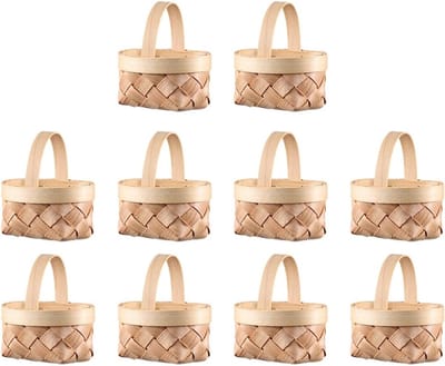 10 Stuks Mini Houten Wicker Mandjes - Miniatuur Geweven Stroopmanden voor Trouwen, Babyshowers en Decoratie