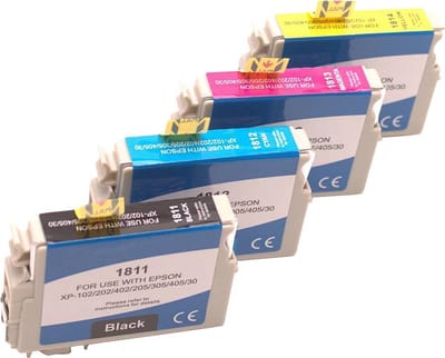 ABC huismerk Set 4x inkt cartridge geschikt voor Epson 18XL XP102 XP202 XP205 XP212 XP215 XP225 XP302 XP305 XP315 XP325 XP402 XP405 XP412 XP413 XP415