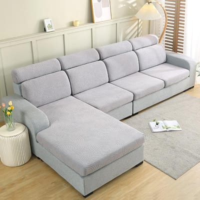Jacquard Sofa Zitkussenhoes Stretch Sofa Hoes Bank L Vorm Vervangende Beschermer Sofa Hoezen Voor Woonkamer S lichtgrijze kleur