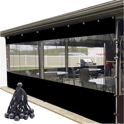 Transparante Buitengordijnen - Waterdichte Gordijnen Terras - Buitenruimte Afschermen - PVC Gecoat Zeil - 1.80 x 2.20 m - Transparant Zwart
