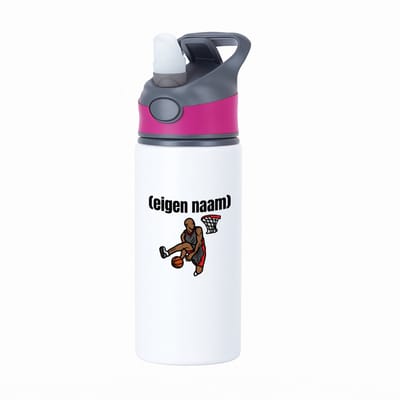 Hacebo® - basketbal man met eigen naam waterfles met rietje roze - Basketbal - iemand die op basketbal zit - sport - bal - wedstrijdsport - verjaardag cadeau - kado - water fles - 650ML