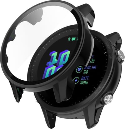 Watch case screenprotector - hoesje - gehard glas - geschikt voor Garmin Forerunner 955 - zwart