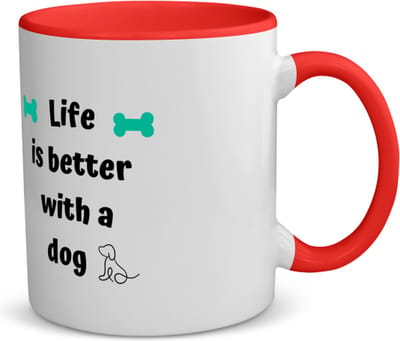 Akyol - life is better with a dog koffiemok - theemok - rood - Honden - honden liefhebbers - verjaardag - cadeau - kado - geschenk - 350 ML inhoud