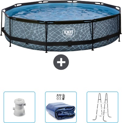 EXIT Rond Stone Frame Zwembad - 360 x 76 cm - Inclusief Pomp - Solarzeil - Ladder - Nu extra voordelig