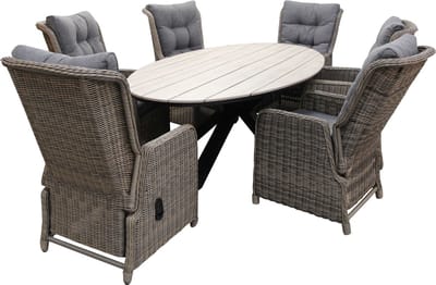 7-delige tuinset | 6 Dublin verstelbare stoelen (SW) | 220cm ovale Cyprus tuintafel (Wood)