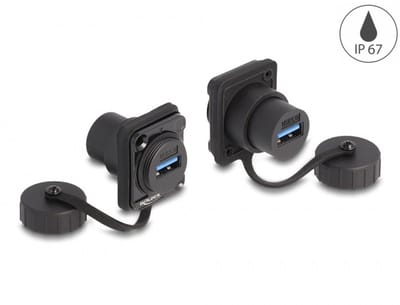 USB-A D-type module met beschermkap | USB3.0 5 Gbps | IP67 | zwart