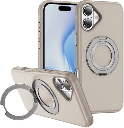 IYUPP Hoesje geschikt voor iPhone 17 Hoesje - Geschikt voor MagSafe - 360° Draaibare Magnetische Standaard - Back Cover Kickstand Ring - Ring Stand - Grijs