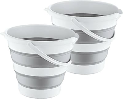 Hobby Life emmer opvouwbaar - 2x - 12L - grijs/wit - kunststof en rubber - camping emmer