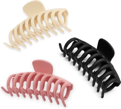 Lajetti - 3 stuks Haarklemmen Groot - Donkerroze, Zwart en Beige Haarclip set Dames