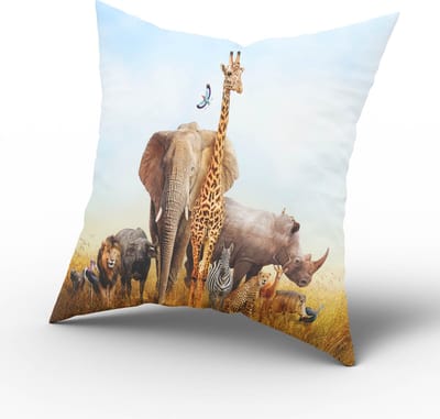 Kussen jungle dieren-Kinderkamer decoratie-Kinderkamer accessoires-Kussen jungle olifant/giraf/leeuw-Kussen incl binnen kussen-maat 40x40