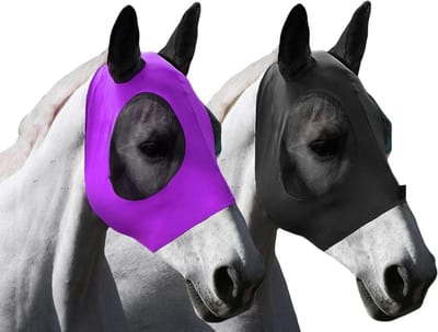 Set van 2 Vliegmaskers voor Paarden met Grote Ogen en Oortjes, Comfortabele UV-bescherming en Vlinderfranjes