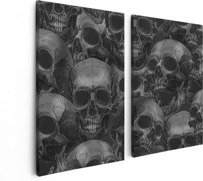 Artaza Canvas Schilderij Tweeluik Schedels - Doodshoofden - Doodskoppen - 80x60 - Foto Op Canvas - Canvas Print