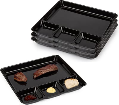 Plasticforte Gourmetborden - 4x stuks - zwart - 4-vaks - kunststof - 26 x 24 cm