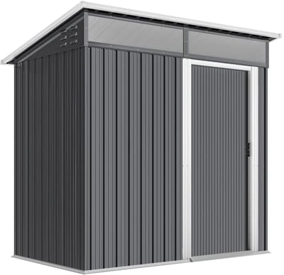 Tuinschuur - 195 x 122 x 182 cm - Tuinhuisje met Schuifdeuren en Ramen- Gegalvaniseerd Staal - Weerbestendig - Gereedschapsschuur - Opslagruimte Tuin - Tuingereedschap Bewaren - Buitenschuren - Tuinhuis - Donkergrijs