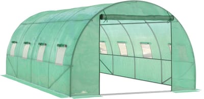 Polytunnelkas - Kas met Roldeuren en Ramen - Tunnelkas - Inloopkas - Foliekas - Broeikas - Kweekkas - Kastunnel - Tomatenkas - Groentekas - Plantenhuis - voor Groenten, Bloemen, Planten - 590x300x200 cm - Groen