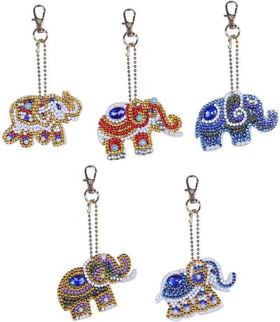 Diamond Painting Sleutelhanger - Dubbelzijdig - Olifant - Dieren - 5 x sleutelhanger - Volwassenen - Hobby - Kinderen - volledig pakket - Kinderfeestje - Zelf sleutelhanger maken - Hanger voor aan je tas