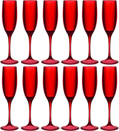 Home Deco Factory Champagneglas - 12x - 13 cl - rood - kunststof - vaatwasserbestendig