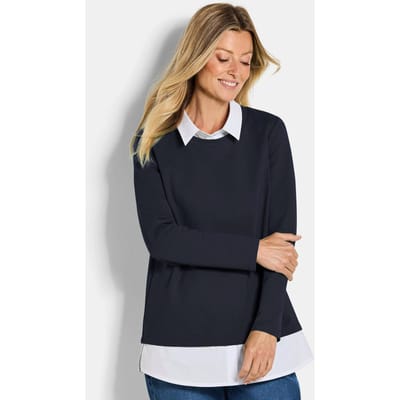 Sweatshirt in 2-in-1-look - marine / wit - Gr. 38 van Goldner Fashion