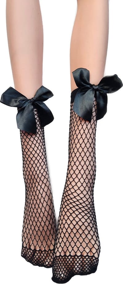 BamBella® korte gaas Sokken gaten panty stof met strik - Onesize kant zwart net - kousen