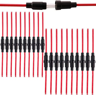Dailygoody - 20pcs Glass Tube Fuse Holder - Inline Screw Type - 32V 20A Fuse Box - Rood en Zwart - Voor snelle glasbuizen fuses - Geschikt voor au...