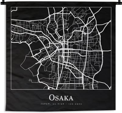 Wandkleed - Wanddoek - Plattegrond - Kaart - Osaka - Stadskaart - 180x180 cm - Wandtapijt