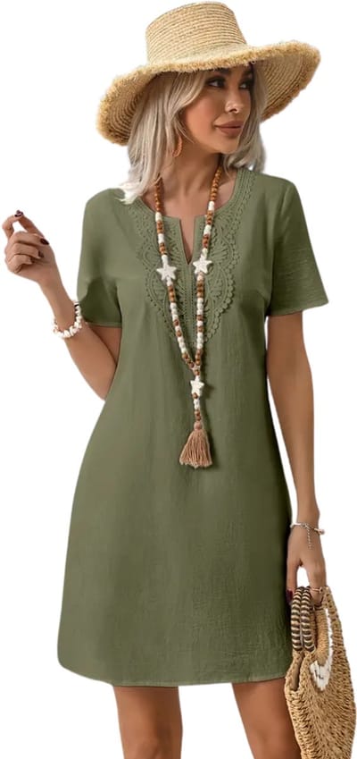 Livano Zomerjurk Dames - Zomerjurken - Volwassen - Jurk - Ibiza Stijl - Sundress - Olijf - Maat S