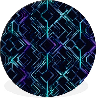 WallCircle - Wandcirkel - Muurcirkel - Gaming - Ruitvormen - Abstract - Neon - Paars - Aluminium - Dibond - 30x30 cm - Binnen en Buiten
