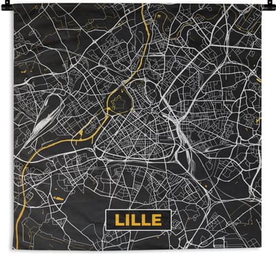 Wandkleed - Wanddoek - Frankrijk – Plattegrond – Kaart – Lille – Stadskaart - 180x180 cm - Wandtapijt