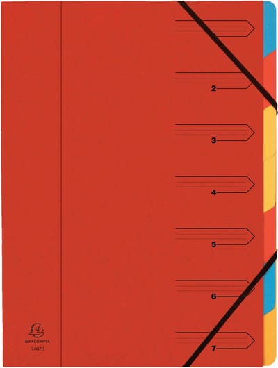 Exacompta 12x Sorteermap met vaste rug en elastosluiting - 7 indelingen - Rood - 54075E