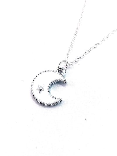 Ketting Meisje- Zilveren Ketting- Meisjesketting Maan- Wit- Moon- Kind- LiLaLove