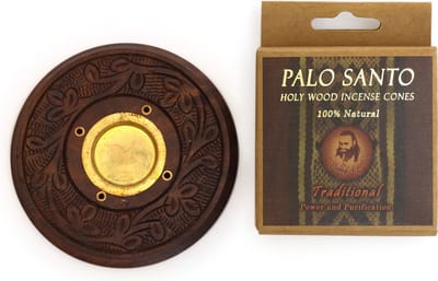 Set van 6 Palo Santo wierookkegels ('Traditional') met brander, Prabhuji's Gifts