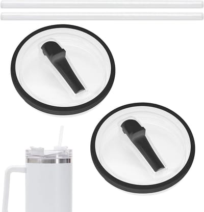 Vervangende deksel voor 1120 ml drinkbeker met flipstrap, herbruikbaar en lekvrij, set van 2 (zwart)