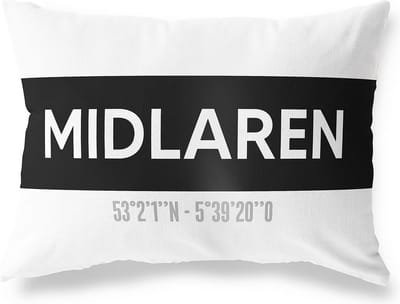 Tuinkussen MIDLAREN - DRENTHE met coördinaten - Buitenkussen - Bootkussen - Weerbestendig - Jouw Plaats - Studio216 - Modern - Zwart-Wit - 50x30cm