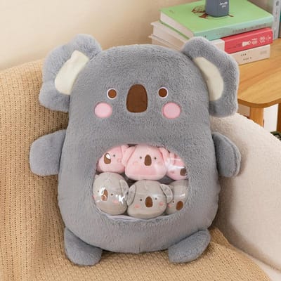 Oreiller en Peluche Capybara Animal en Peluche Mignon Koalas Peluches Poupée à Câliner Coussin Sac à Collations Jouet en Peluche Oreiller Créatif de Bureau Joli Cadeau 35X45cm