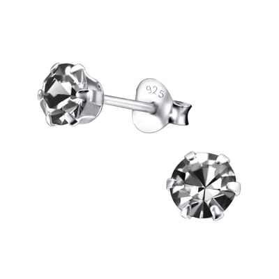 Aramat Jewels | Oorbellen | 925 Zilveren Kristallen Oorbellen Rond 4-8mm - Sprankelende Studs | 5mm / Black Diamond | | | Zilver | Kinderen, Volwassenen | Verkleurd niet