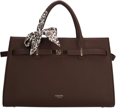 Charm London The Hamptons Shopper - Handtas - Schoudertas - Dames - Sjaaltje - Ritssluiting - Schouderband - Tote Bag - Dames Tas - Donkerbruin