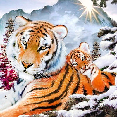 Borduurkruissteek Tijger en haar kind Home Decor Gift Ronde Diamond Painting Gratis kruissteek 30x30CM