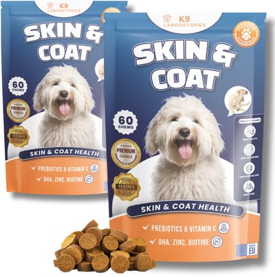 K9 Laboratories Huid & vacht Supplement voor honden - Hondensnoepjes - Omega 3 Hond - Bij Vacht & Huidproblemen - Gezonde Hondensnacks - Tegen jeuk en haaruitval - 120 Stuks