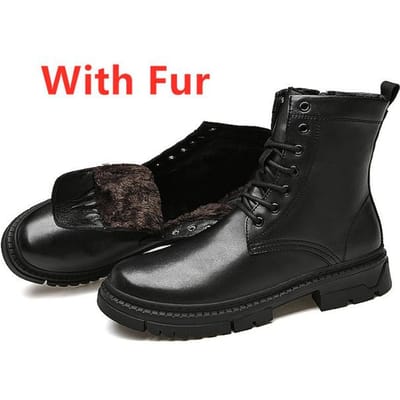 Italiaanse Designer Heren Luxe Cowboylaarzen Natuurlijk Leer Plateau Winterlaarzen Zwarte Enkellaars Korte Pluche Botas Heren 37 black